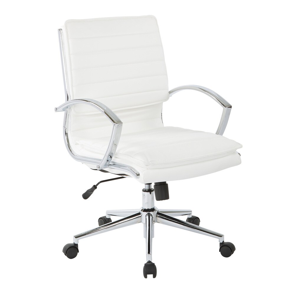 Faux Leather Chair/ Chrome Base Mid back Professional Managers Chair w/ Removable Sleeves