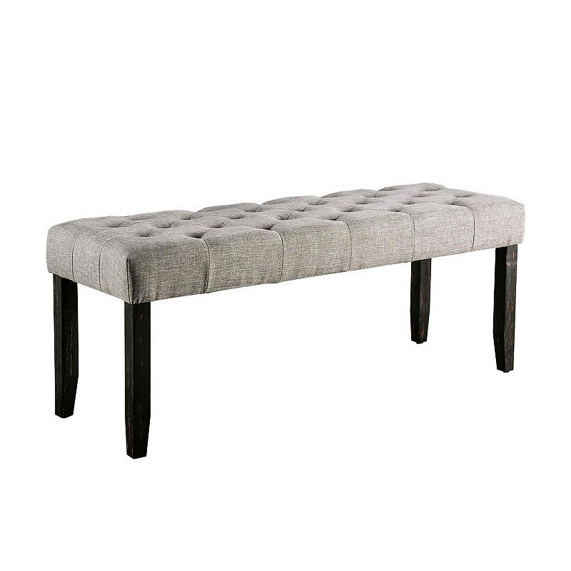 48 Inches Bench with Tufted Seat and Chamfered Legs， Light Gray