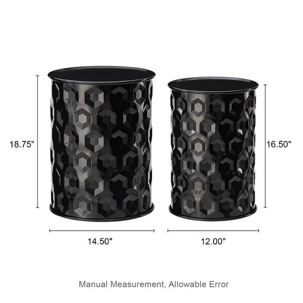 Glitzhome Set of 2 Glossy Black Metal Outdoor Table Accent Stool