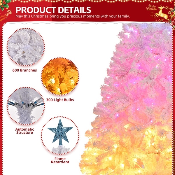 6 Ft Prelit Artificial Christmas Tree with 300 Cold White/Pink/Warm White Lights