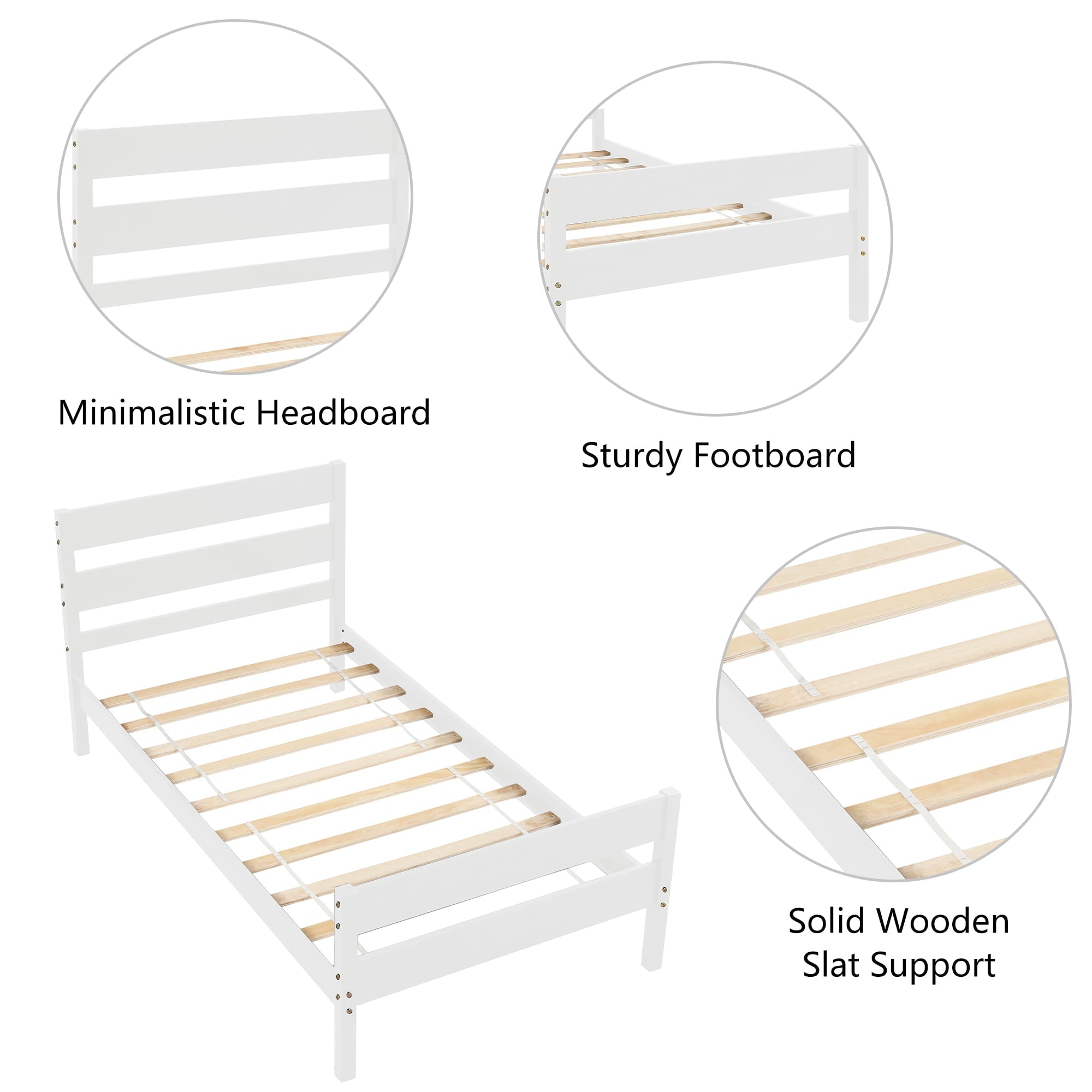 BTMWAY Wood Twin Bed Frame for Kids Adults, Solid Wood Platform Bed Frame with Headboard and Footboard, Modern Twin Size Bed Frame with Wooden Slats Support, No Box Spring Needed, White