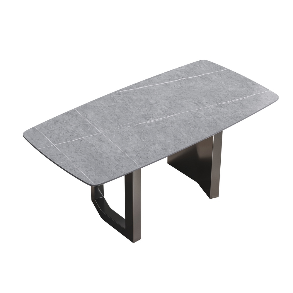 70 Inch Artificial Marble Stone Curved Metal Leg Dining Table for 6 8