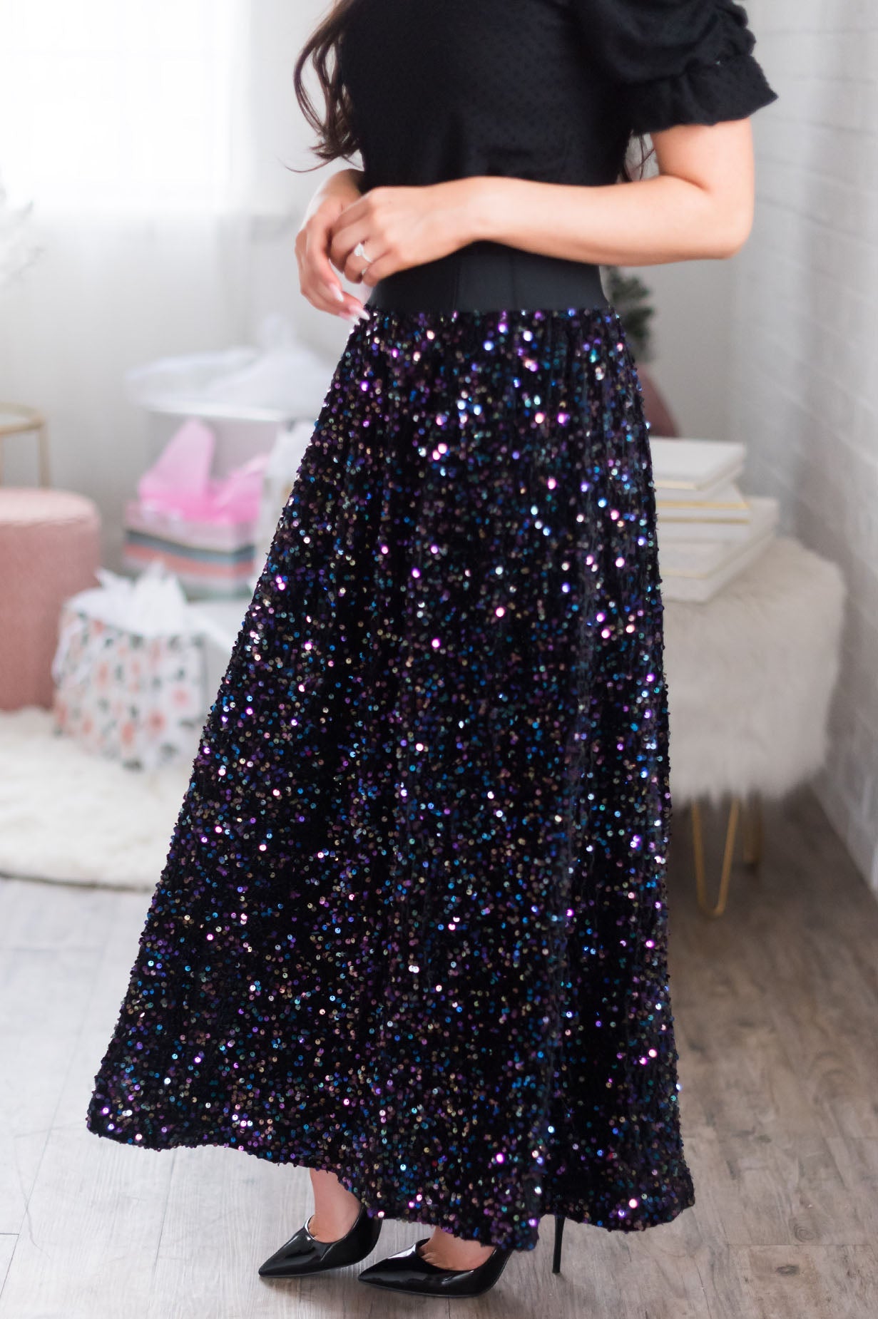 Magical Wishes Modest Sequin Maxi Skirt