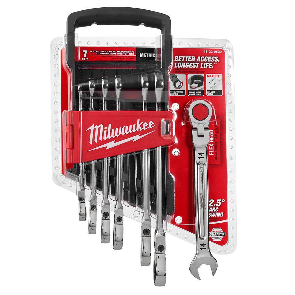 MW 144-Position Flex-Head Ratcheting Combination Wrench Set SAE and METRIC (14-Piece) 48-22-9429-48-22-9529