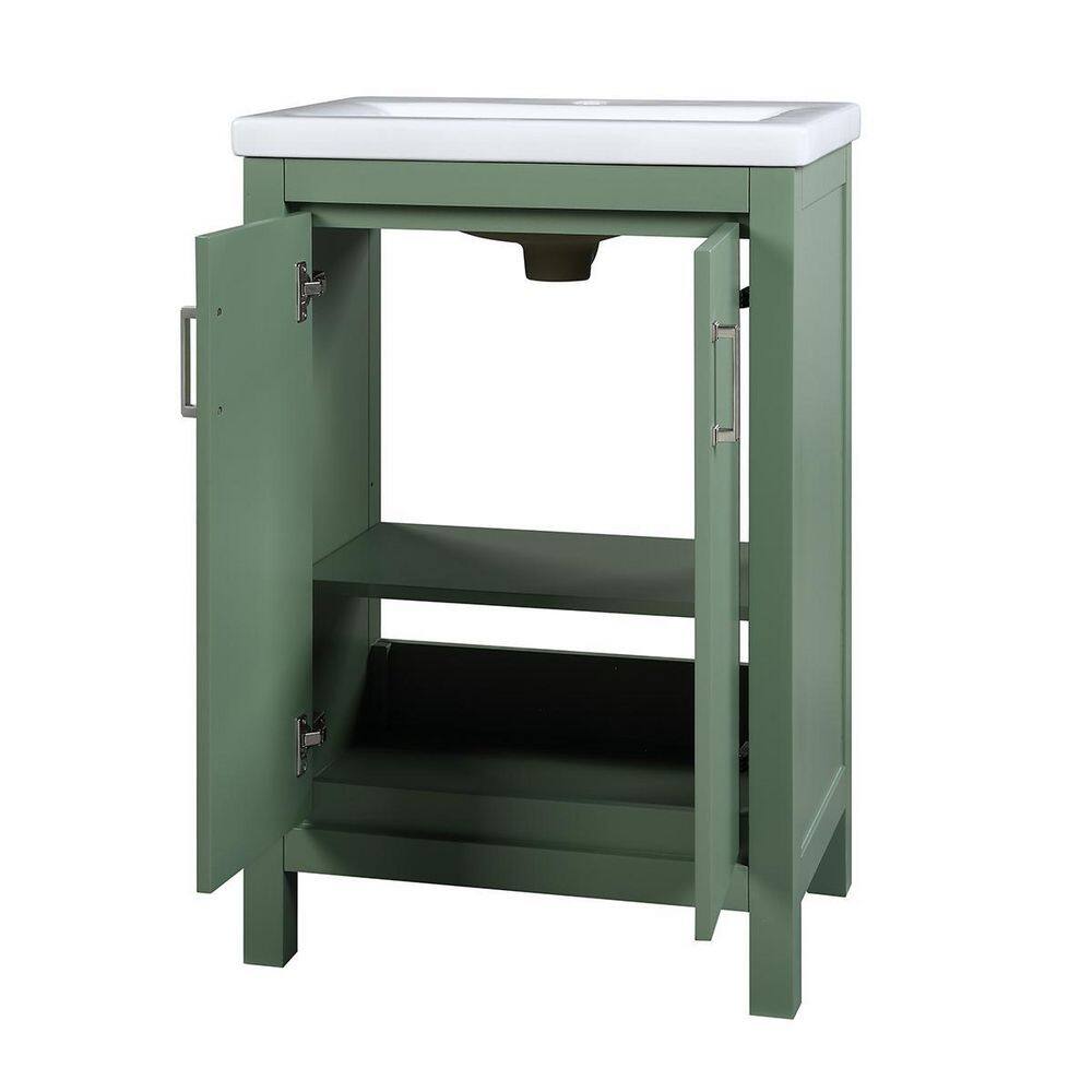 Home Decorators Collection Bailey 24 in. W x 16 in. D x 35 in. H Bath Vanity in Botanical Green with Single Hole White Vitreous China Top BGGVT2416