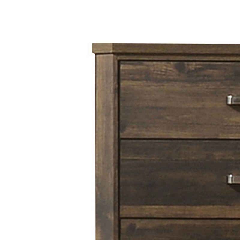 Transitional Style 5 Drawer Wooden Chest with Plinth Base， Brown