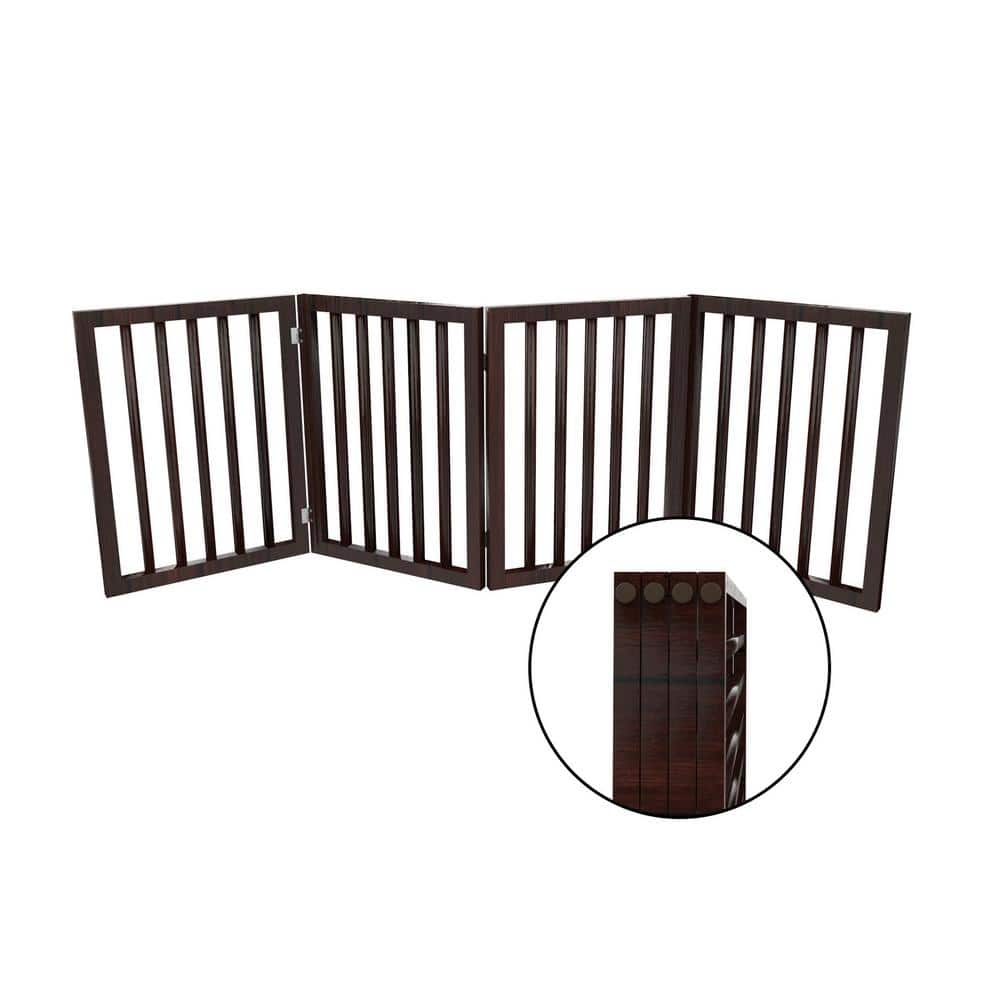 Petmaker 4-Panel Wooden Freestanding Folding Pet Gate in Brown HW3210224