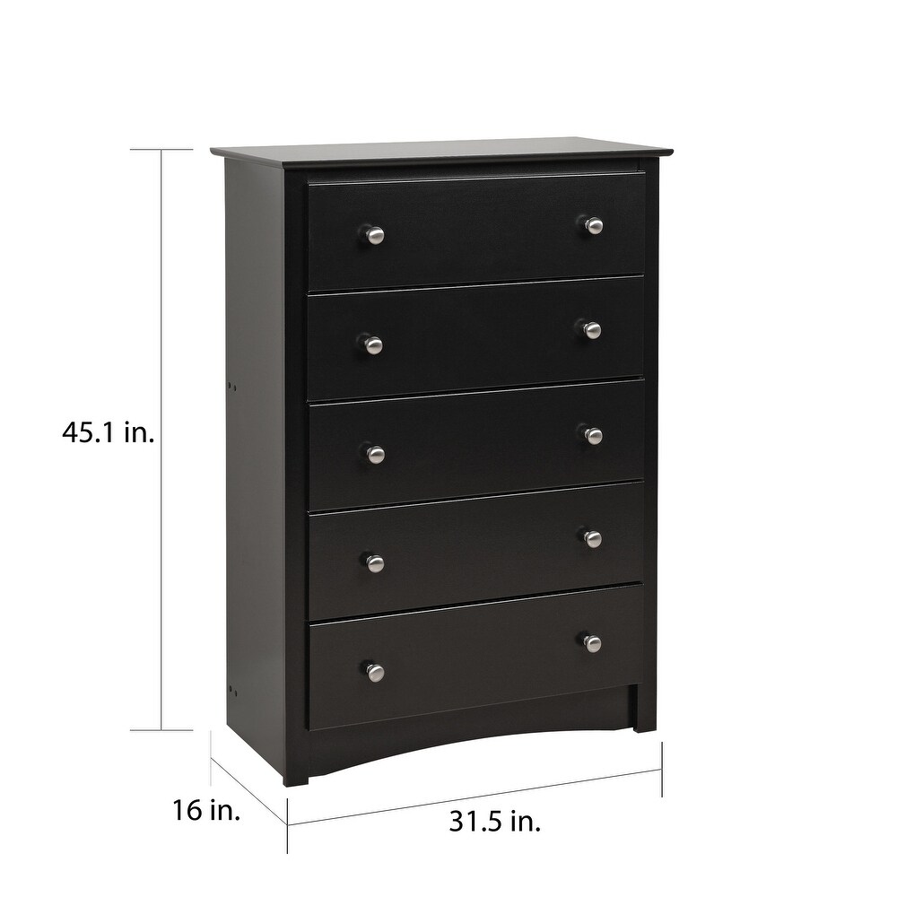 Sonoma Transitional Black Laminate 5 drawer Chest