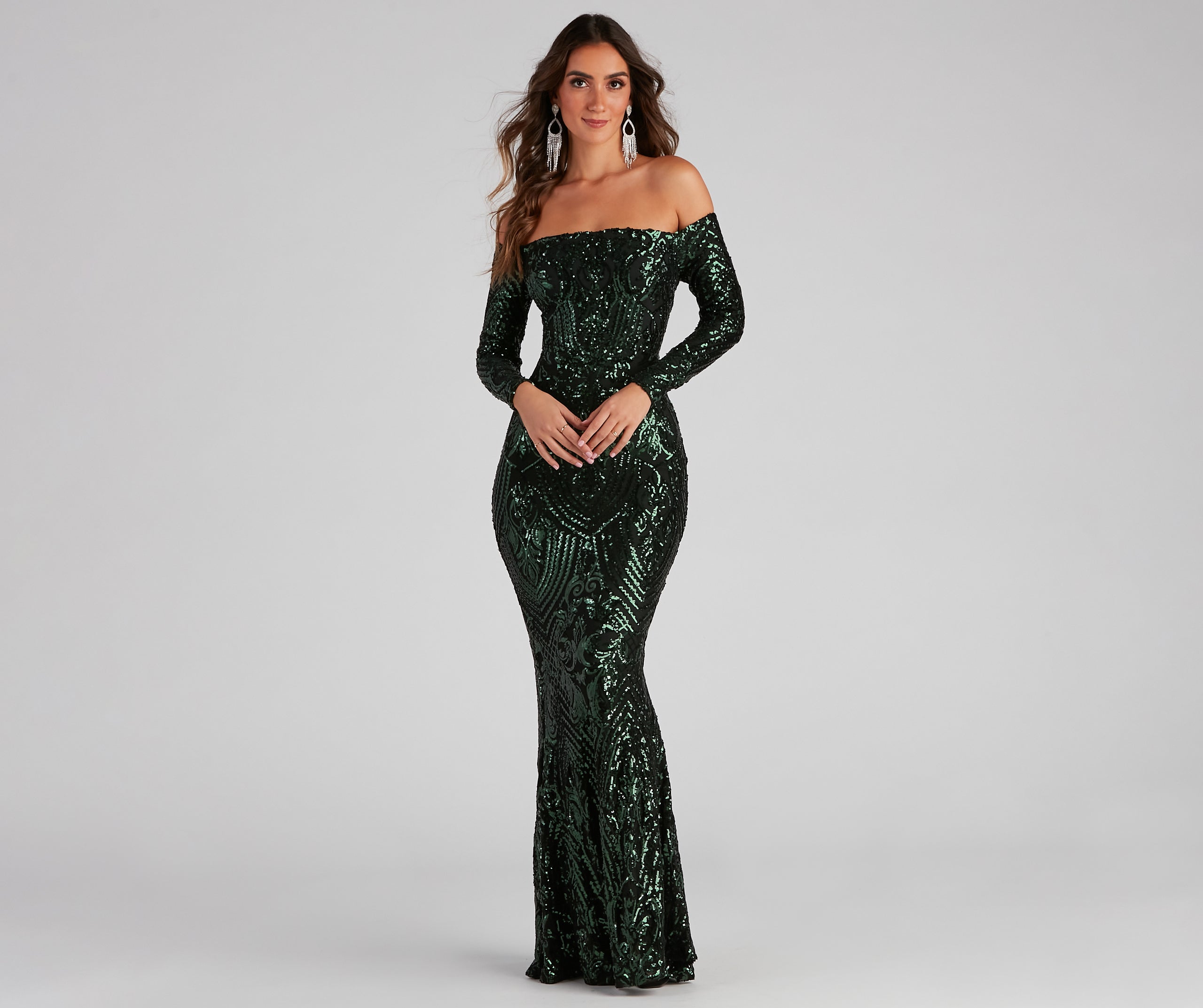 Sierra Sequin Off The Shoulder Formal Dress