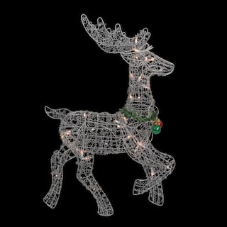 25 in. Lighted Silver Sisal Prancing Reindeer Christmas Outdoor Decoration 31466986