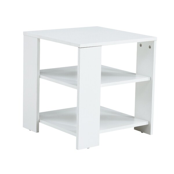 Square wooden Side Table，3-tier End Table