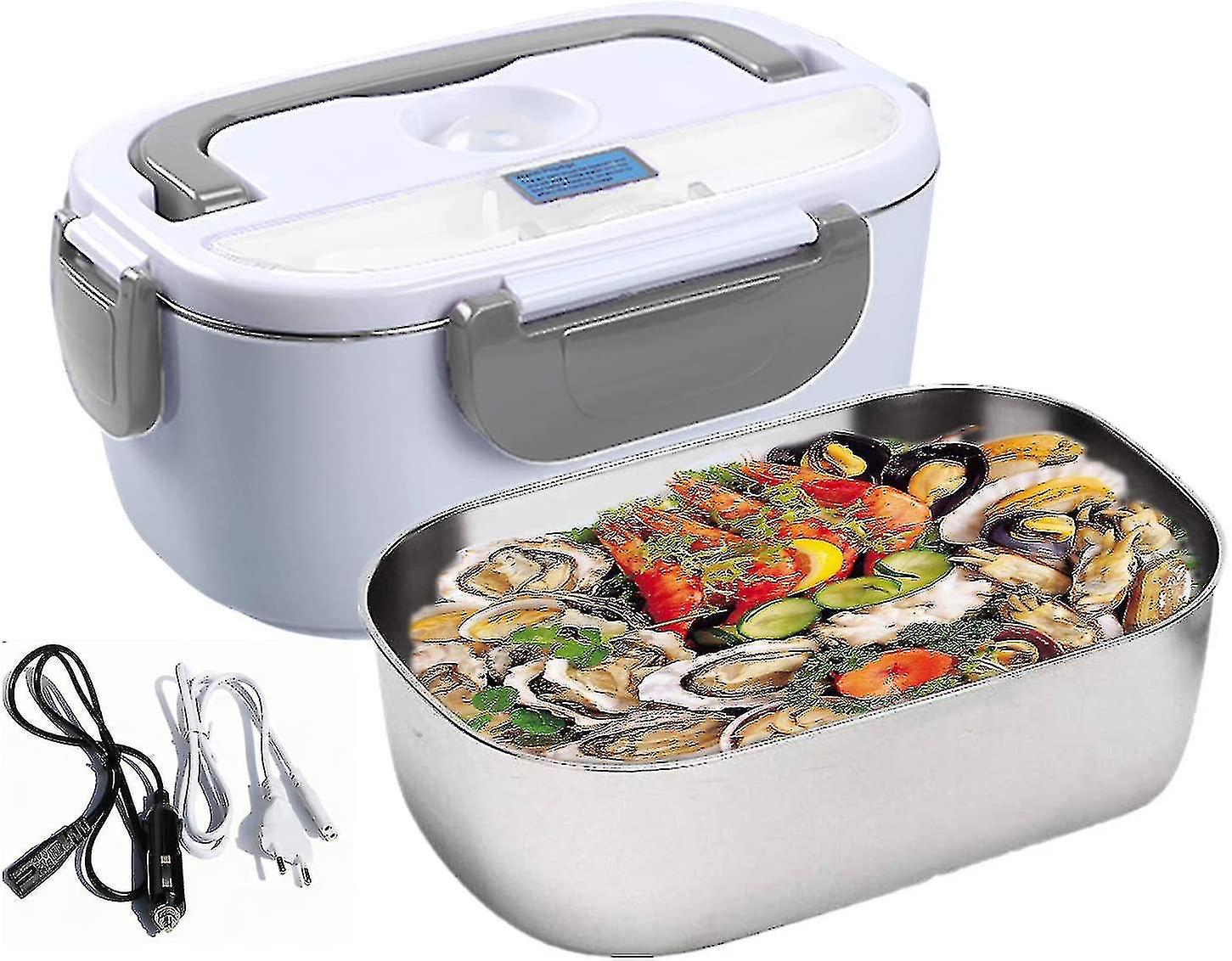 Electric Lunch Box 3 In 1 Electric Lunch Box For Car， Truck And Office - 12v And 220v Stainless Steel Heating Bowl (grey)