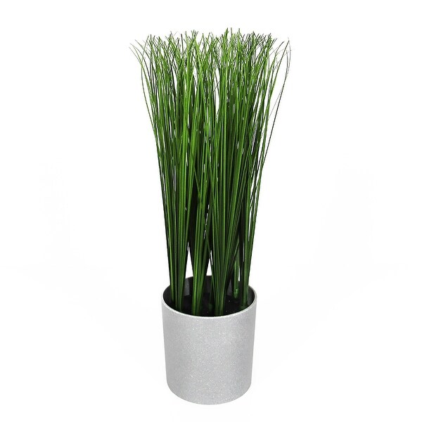 15in Artificial Onion Grass Plant in Grey Pot