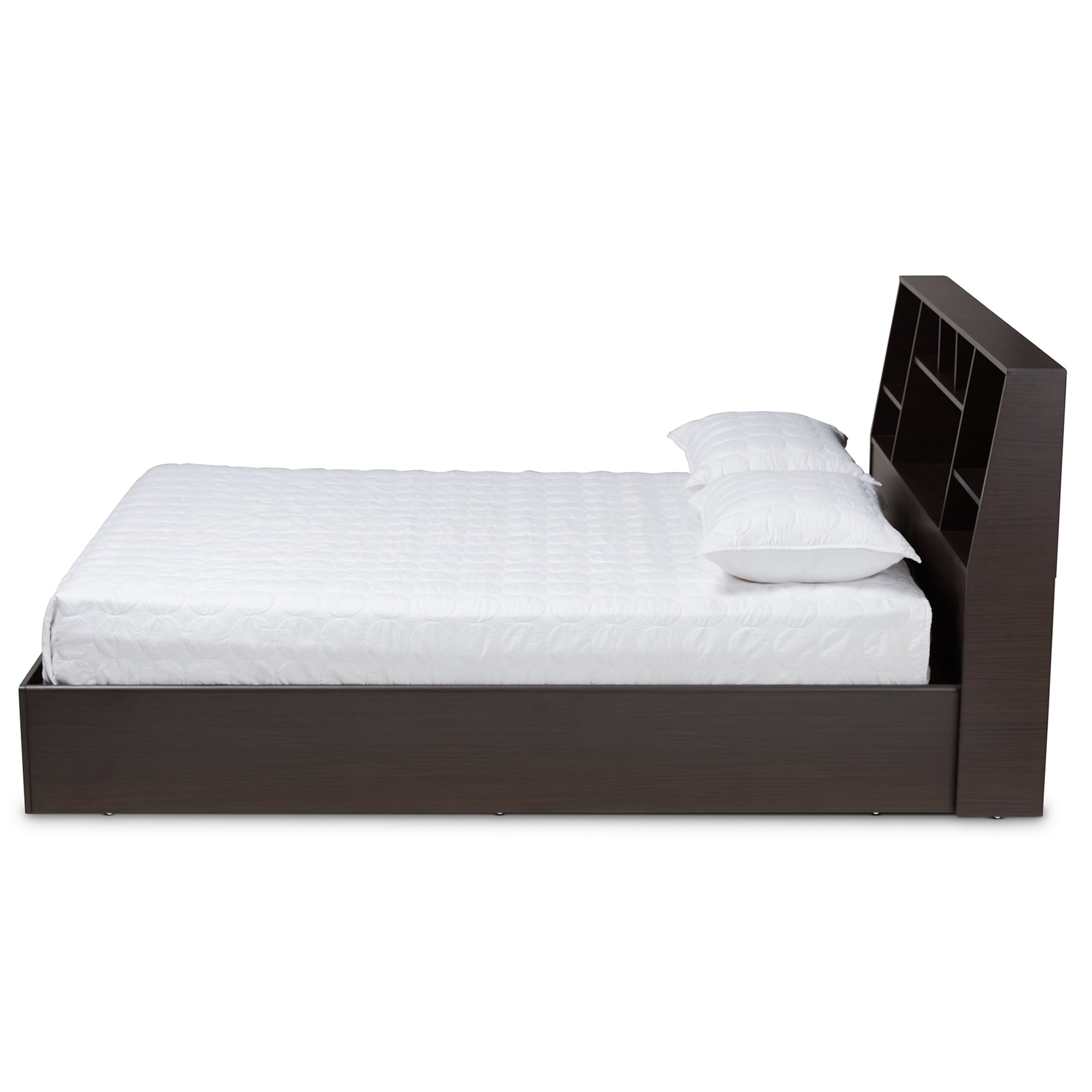 Baxton Studio Geoffrey Modern and Contemporary Dark Brown Finished Wood Queen Size Platform Storage Bed with Shelves