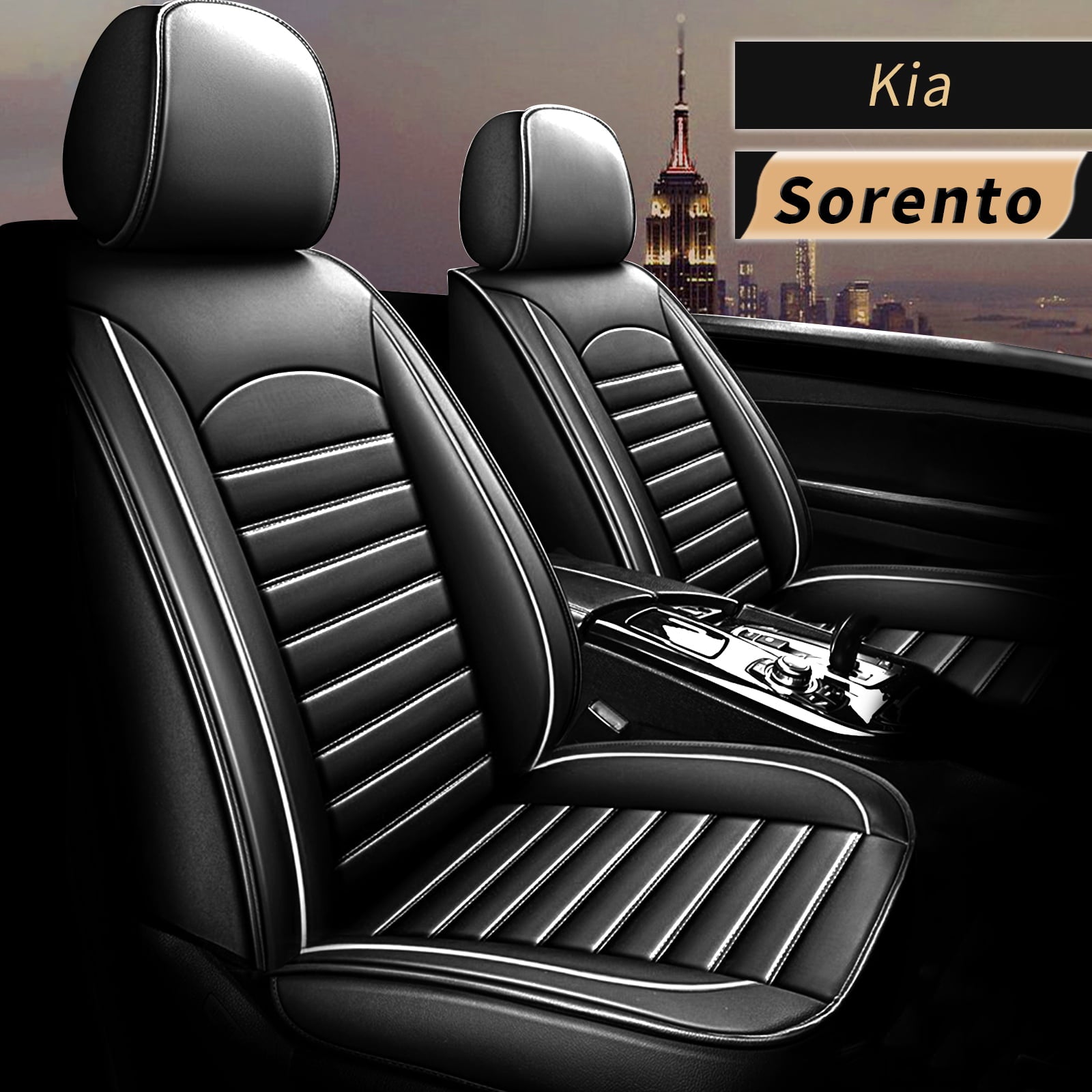 AOMSAZTO Fit Kia Sportage 2007-2021 Black and White Car seat Cover 5-seat Faux Leather Full Set Compatible Airbag