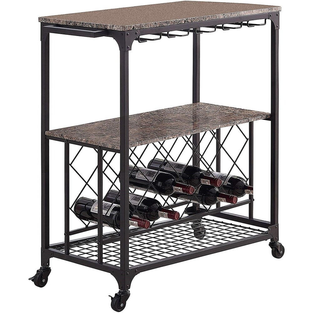 Kitchen Serving Cart Bar Buffet with Wine Rack   Glass Holder