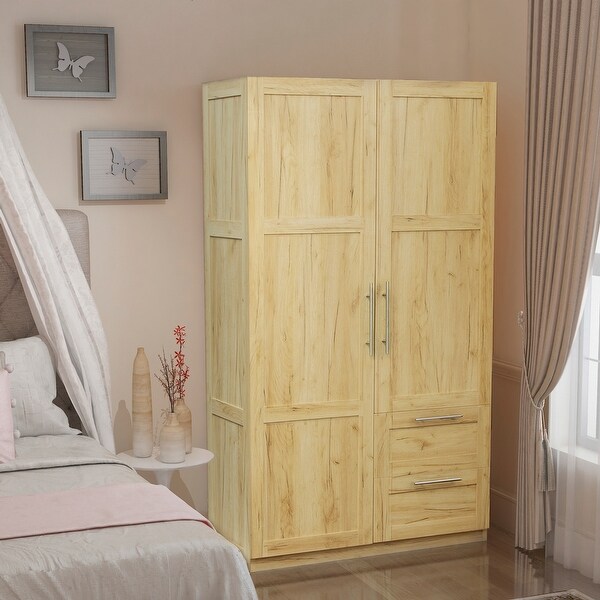 High Wardrobe Cabinet with 2 Doors，2 Drawers and 5 Storage Spaces - - 37427630