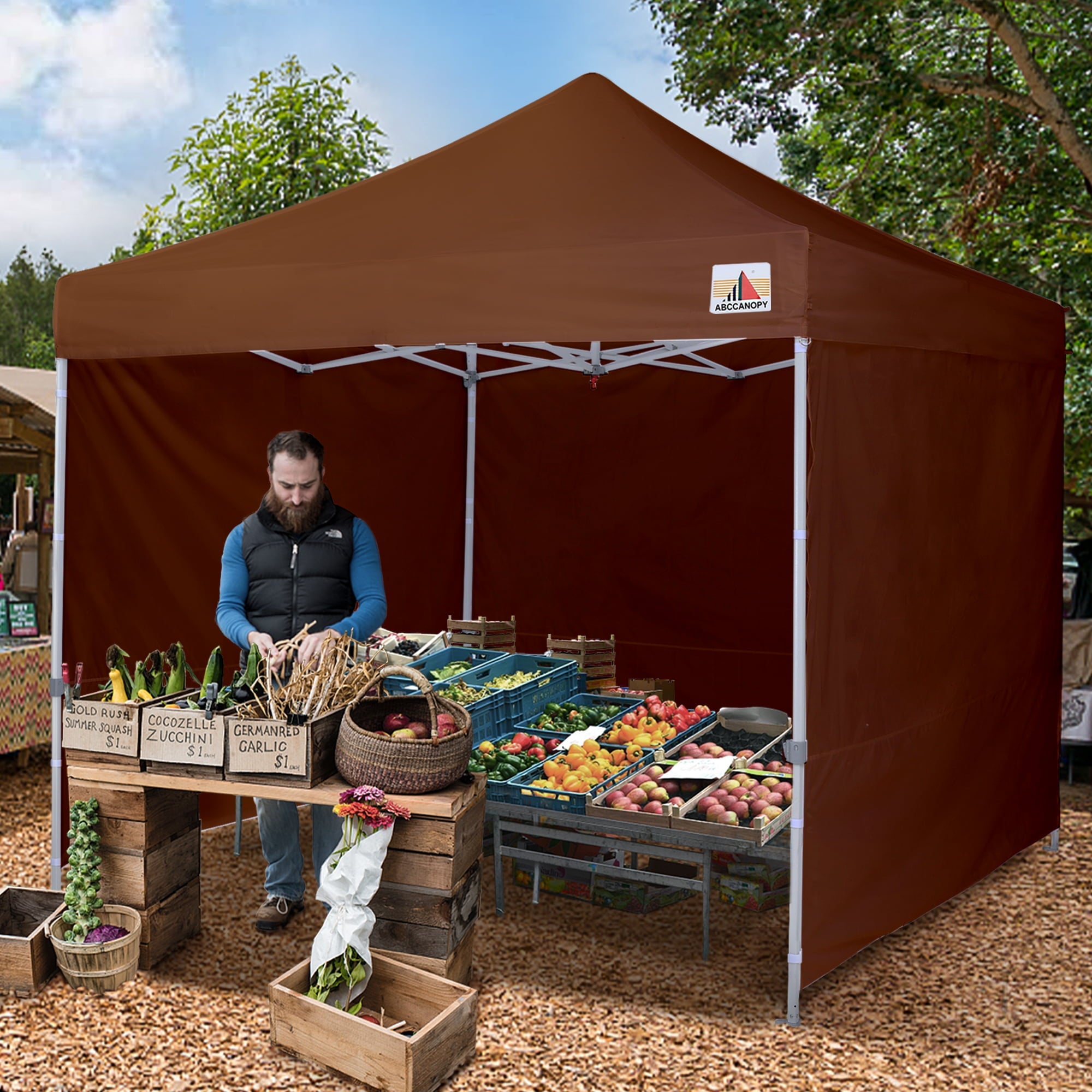 ABCCANOPY 10 ft x 10 ft Metal Pop-Up Commercial Canopy Tent with walls, Brown