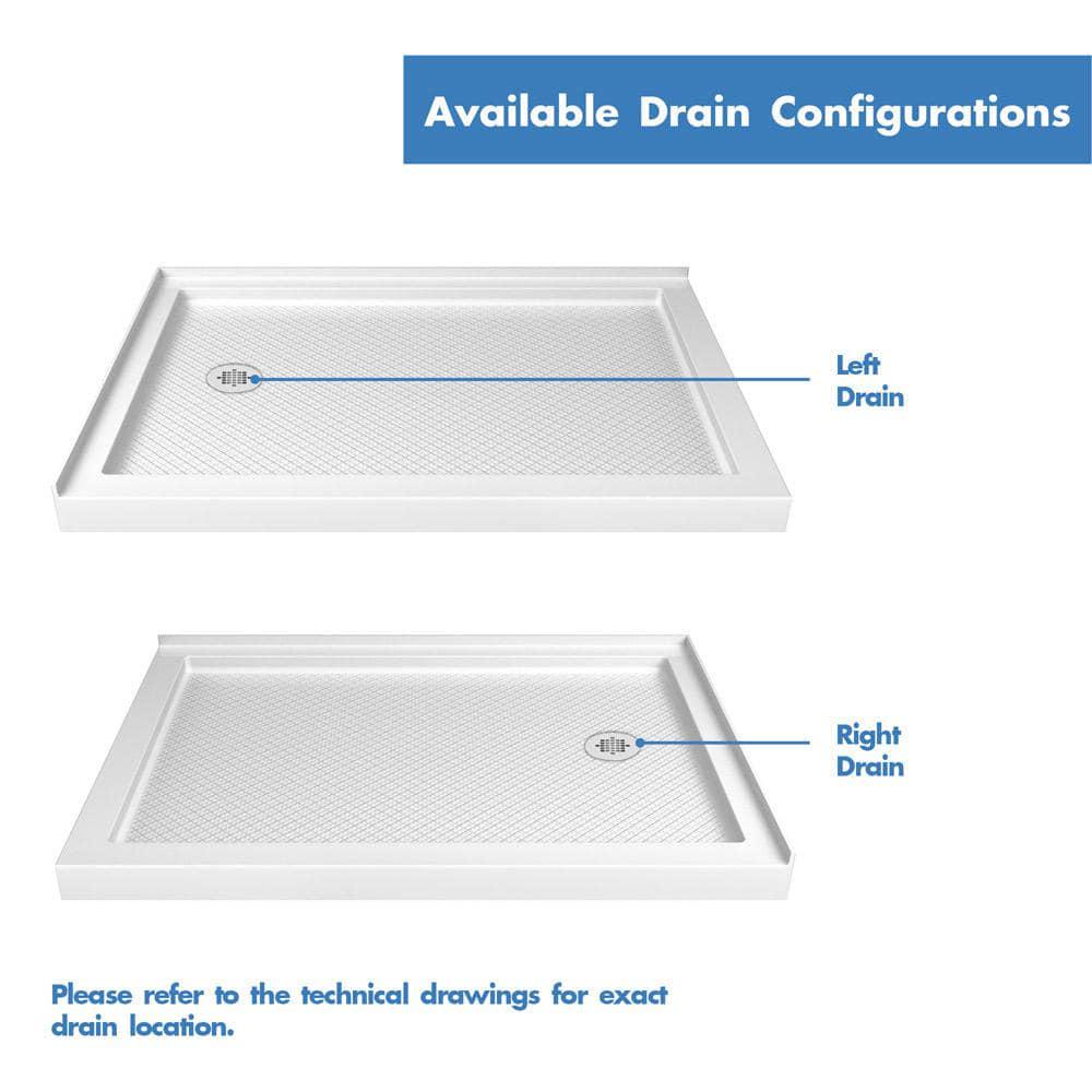 DreamLine SlimLine 48 inx 34 in Double Threshold Shower Base in White with Left Hand Drain