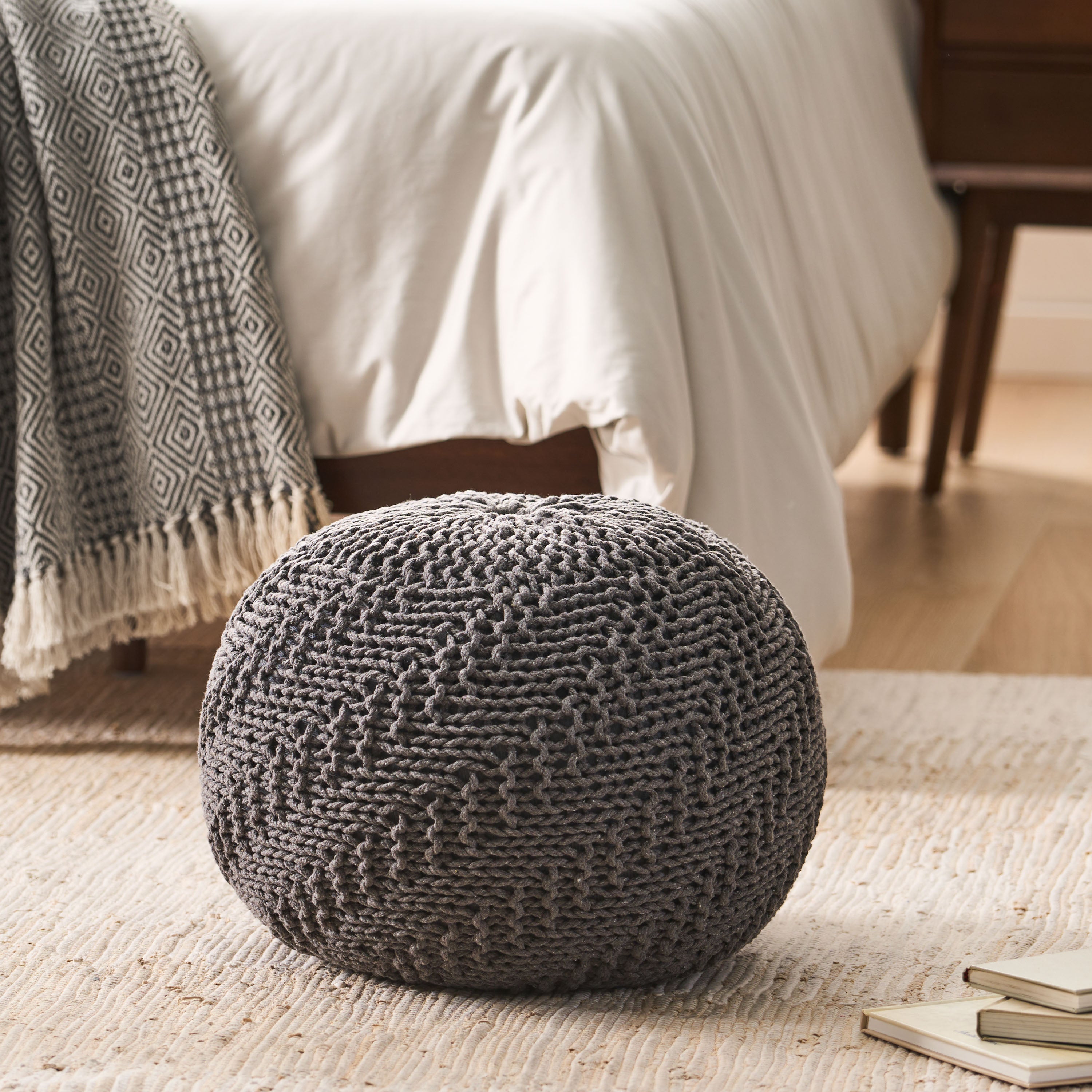 Flovilla Modern Knitted Cotton Round Pouf