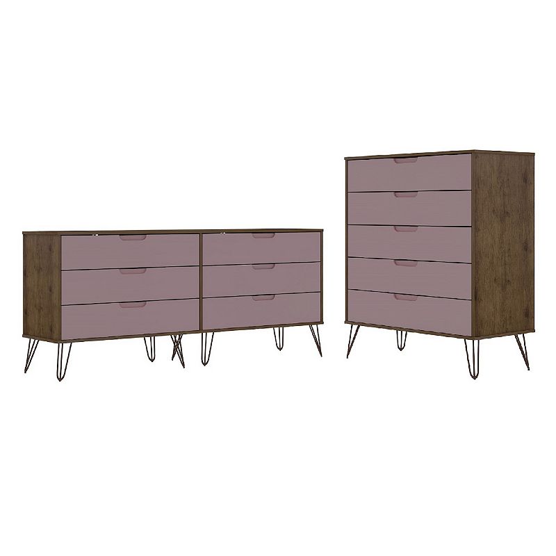 MANHATTAN COMFORT Rockefeller 5-Drawer Tall Dresser and 6-Drawer Wide Dresser 2-Piece Set