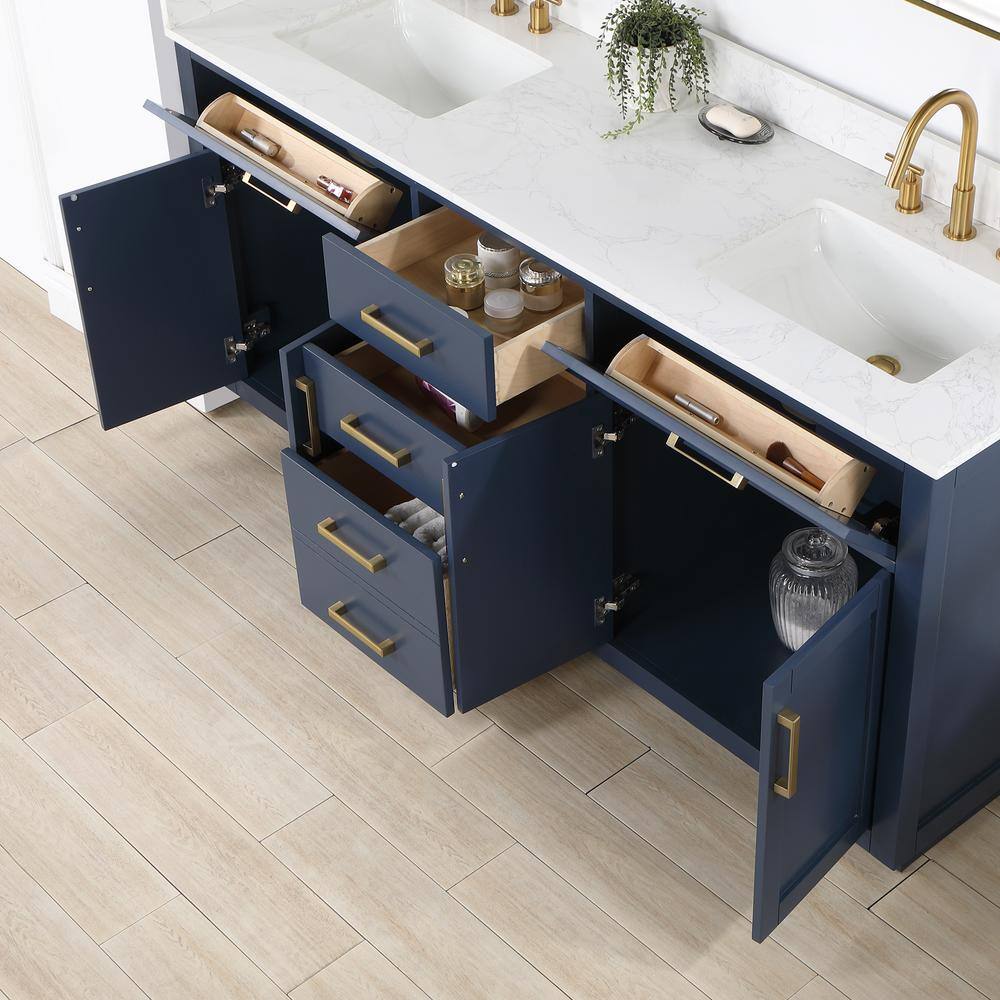 Altair Gavino 72 in. W x 22 in. D x 34 in. H Bath Vanity in Royal Blue with Grain White Composite Stone Top 557072-RB-GW-NM