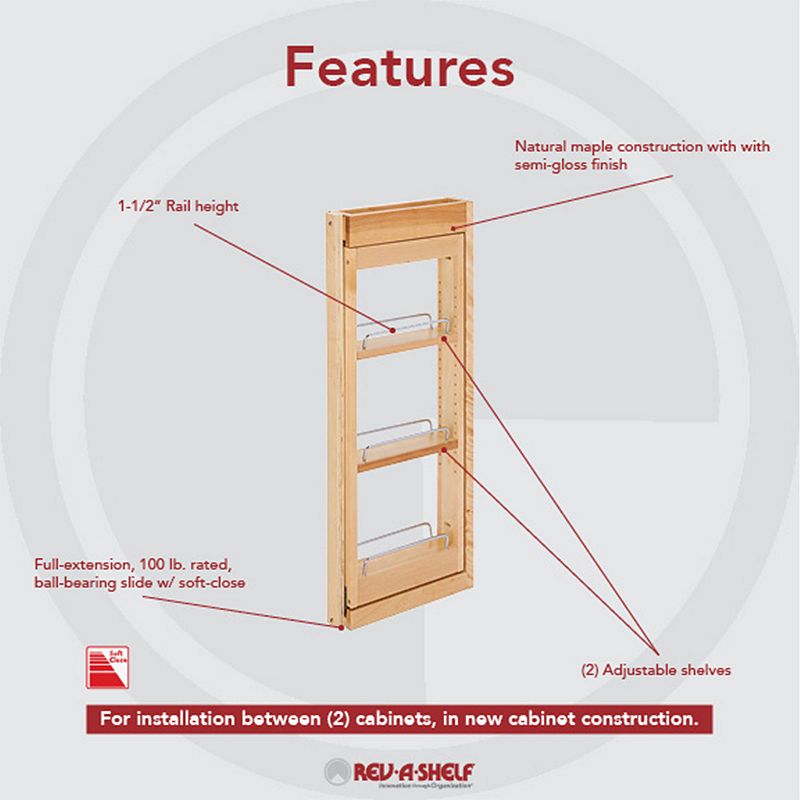 Rev-A-Shelf 3 Pull Out Wall Filler Cabinet Wooden Organizer， 432-WFBBSC30-3C