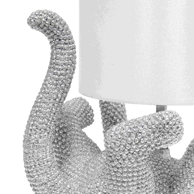 Diamond Studded Rhinestone Look Kitty Cat Feline Kids x27 Desk Nightstand Table Lamp With Faux Silk Fabric Shade Silver Lalia Home