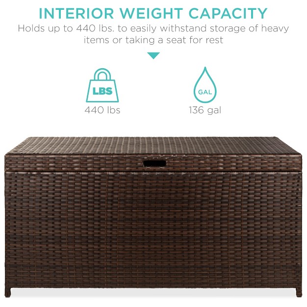 Best Choice Products 136 Gallon Large Deck Storage Box For Indoor Outdoor Furniture Cushions Pool Accessories Brown