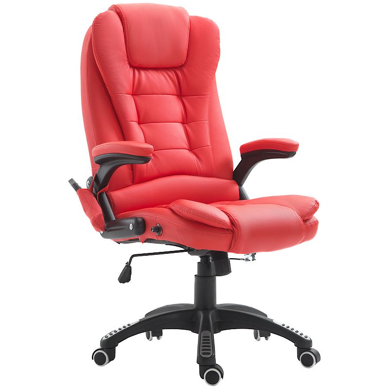 HomCom High Back Executive Massage Office Chair Faux Leather Heated Reclining Desk Chair with 6 Point Vibration Adjustable Height Bright Red