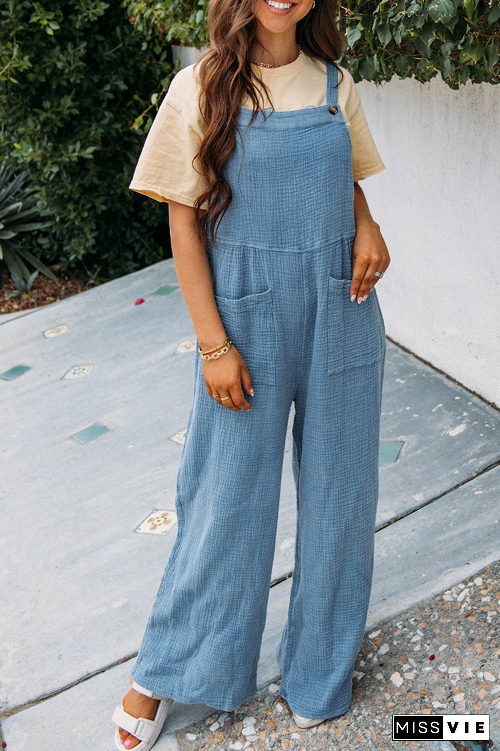 Plain Texture Wide Leg Cami Jumpsuit