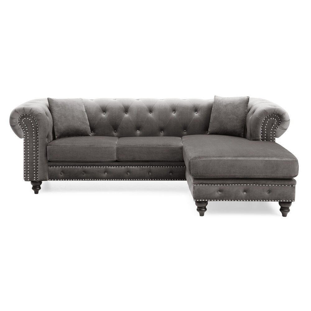 Nola 98 in. Velvet L Shape 3 Seater Sofa with 2 Throw Pillow   98\