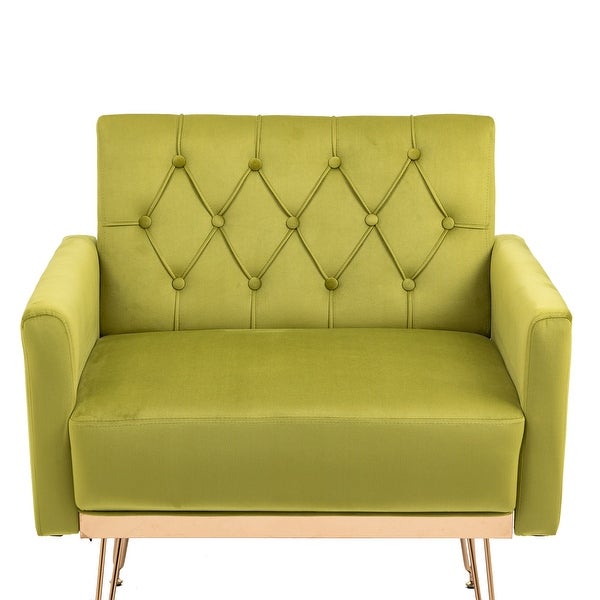 European Style Accent Chair， Velvet Upholstered Leisure Single Sofa with Rose Gold Feet for Living Room， Olive Green