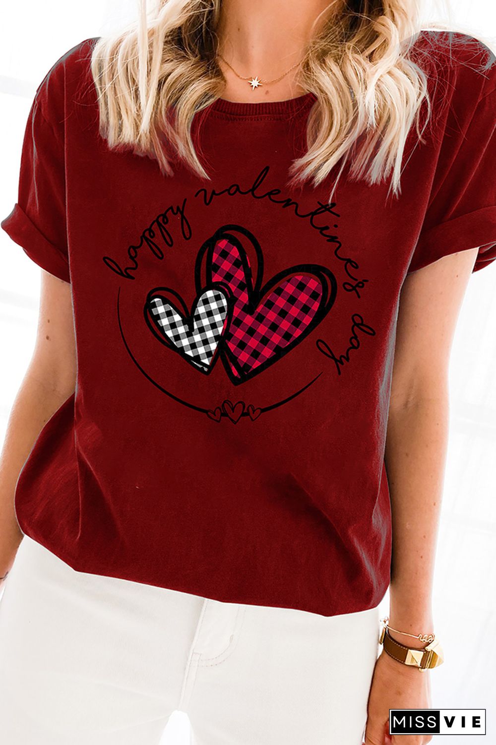 Happy Valentine's Day Graphic Tee Women Wholesale Short Sleeve T shirts Top