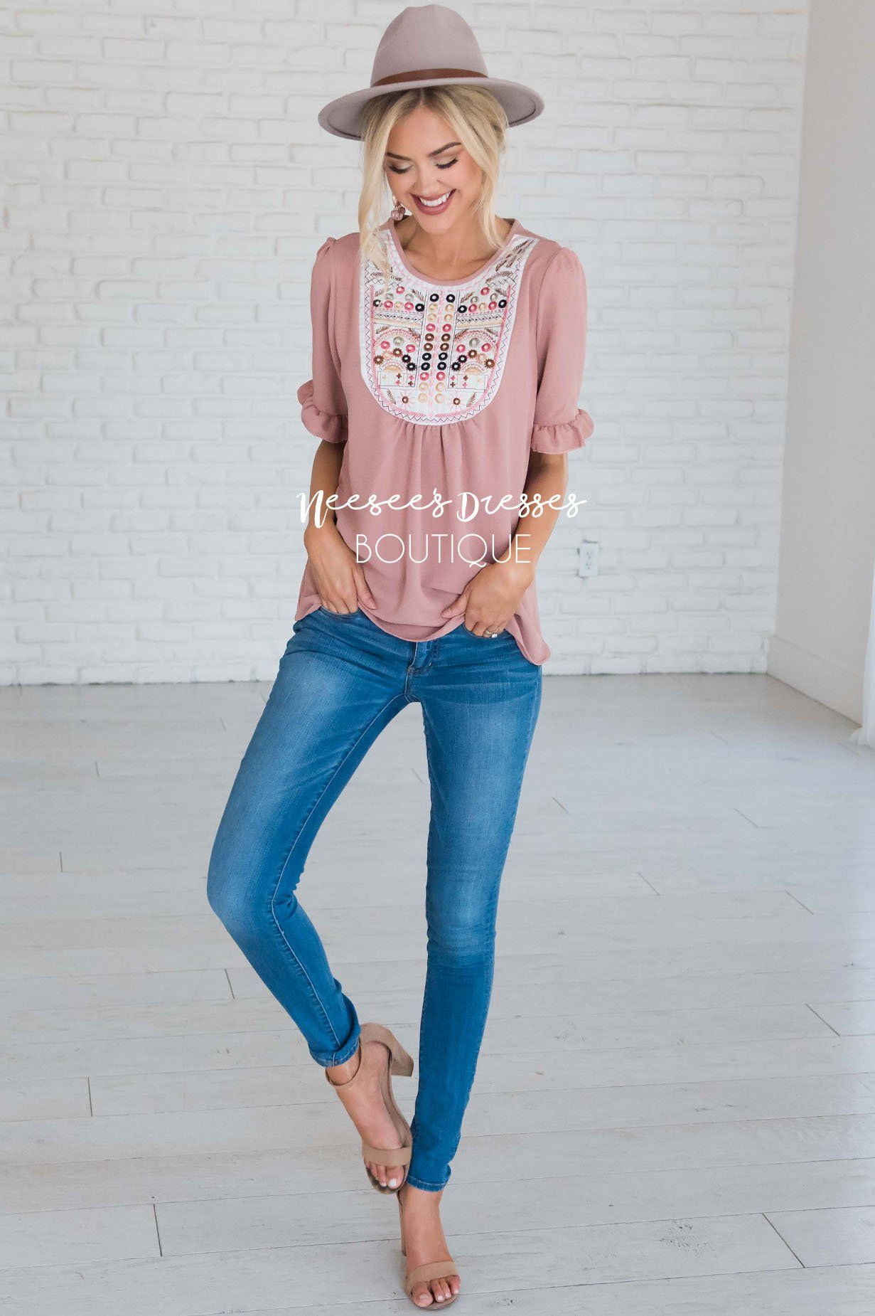 Let's Be Happy Embroidered Top