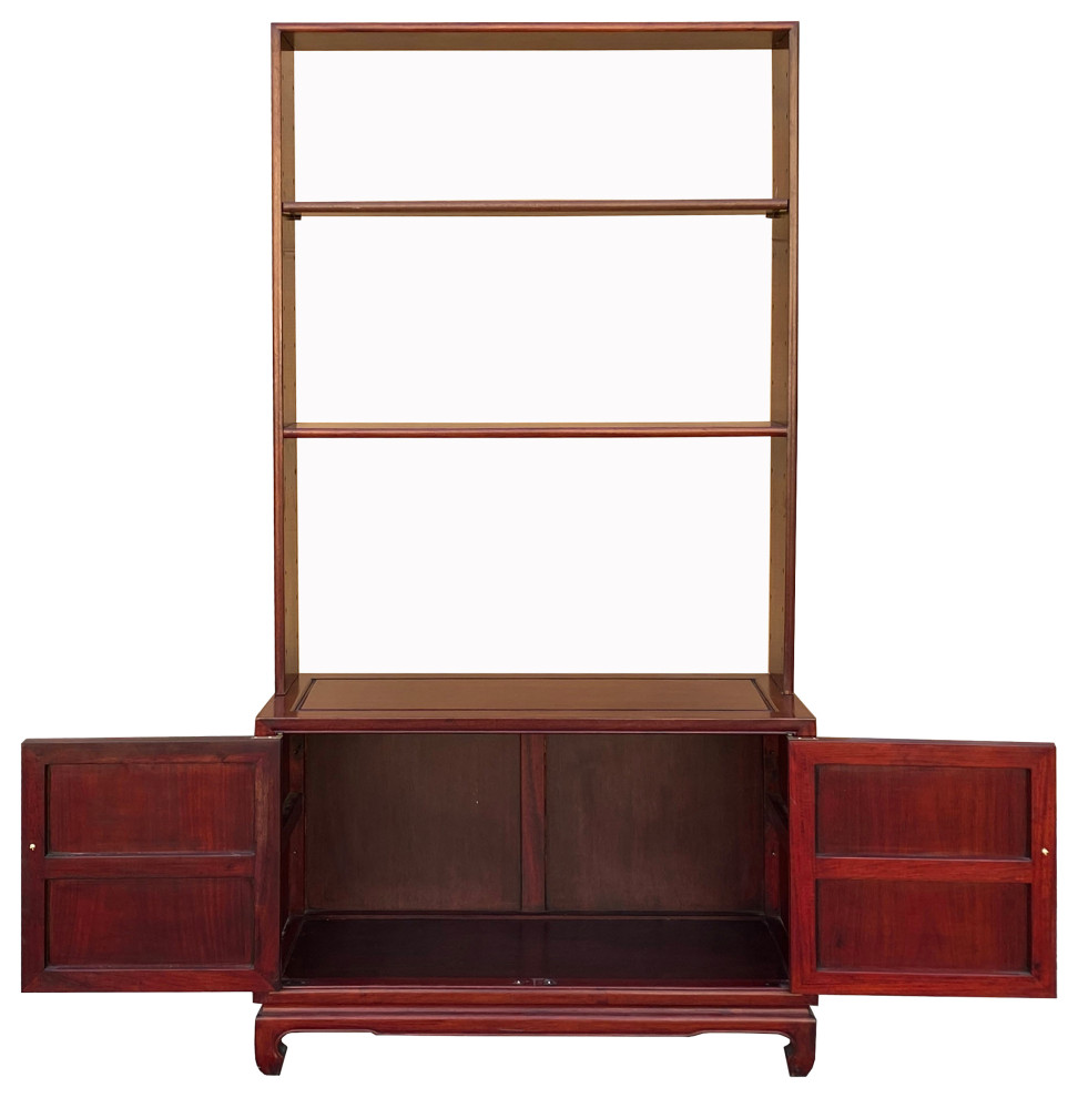 Chinese Mahogany Brown Slim 3 Shelves Bookcase Display Cabinet Hcs7262   Asian   Bookcases   by Golden Lotus Antiques  Houzz