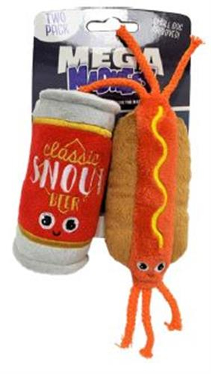 Mega Madness Beer and Hot Dog Small Dog Toys， 2 Pk.