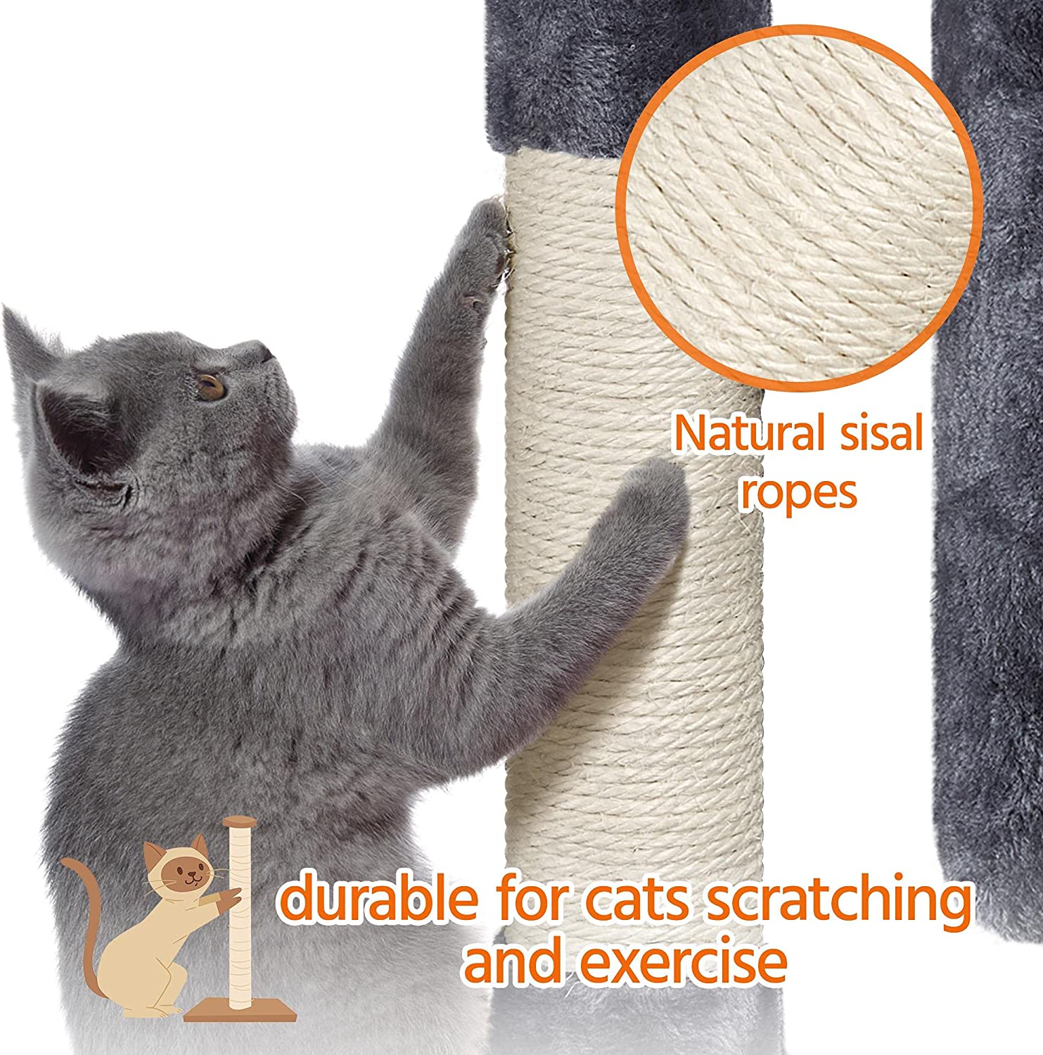 33.5in Cat Tree Tower for Indoor Cats w/2 Cozy Plush Condos, Oversized Perch & Sisal Scratching Posts, Stable Cat Stand House for Large Cats & Pets