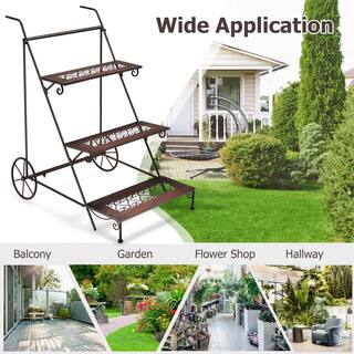 ANGELES HOME 33.5 in. H 3-Tier Metal Plant Stand with Wheels and Handle for Balcony 8CK10TA019