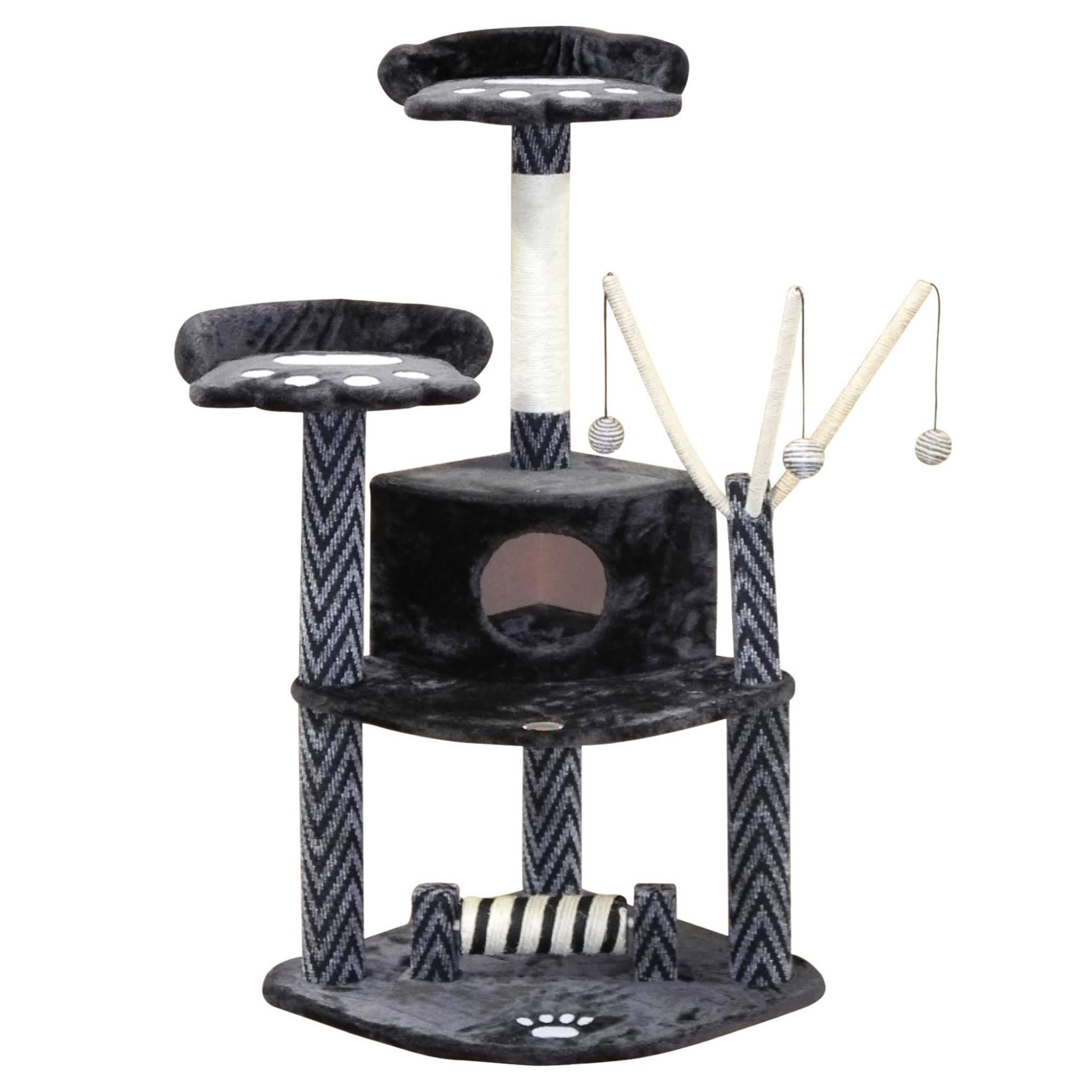 Go Pet Club Black Cat Tree House with Dangling Toys F19， 50 H