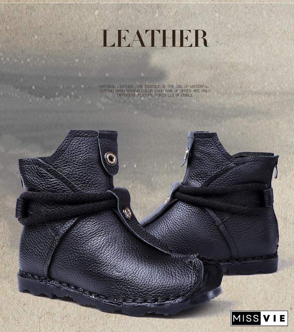 Women Genuine Leather High Quality Fashion Short Flats Ankle Boots