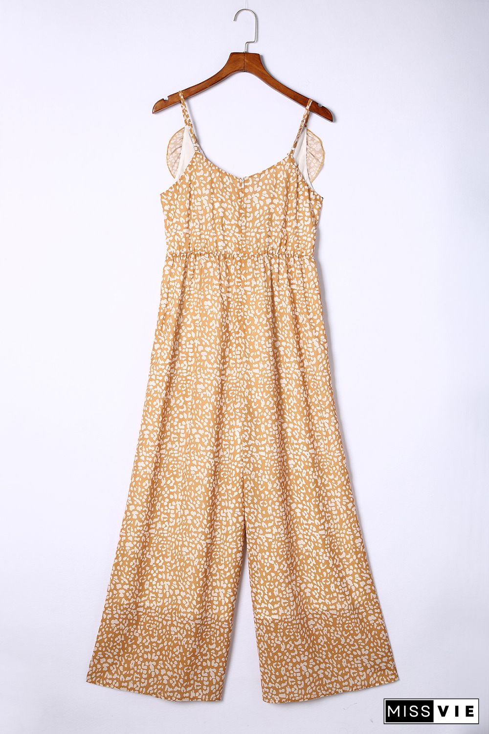 Yellow Leopard Print Drawstring Ruffled V Neck Jumpsuit