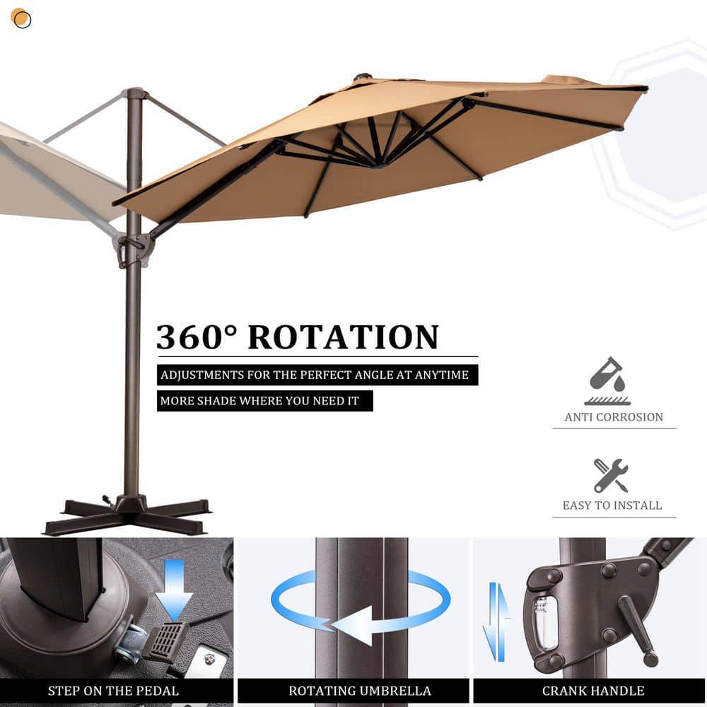 Pellebant 12 x 12 ft Round HeavyDuty Aluminum 360Degree Rotation Cantilever Patio Umbrella in Tan