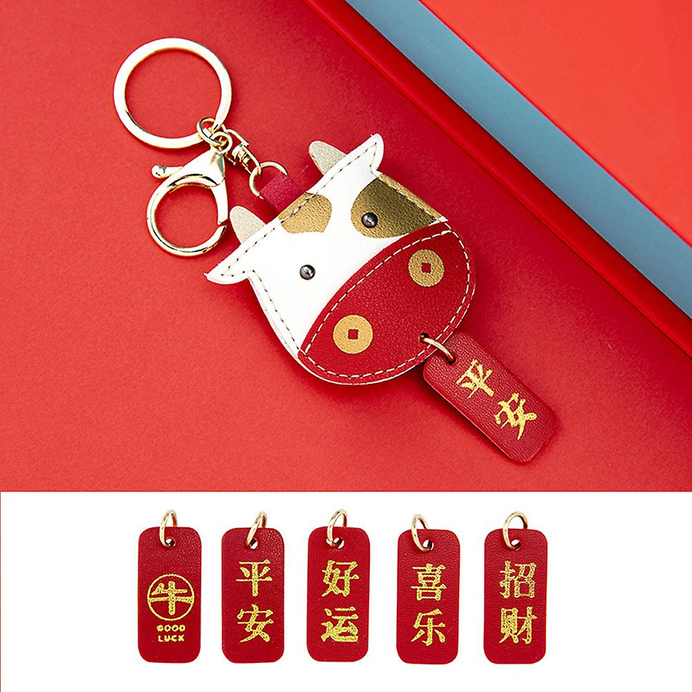 Pu Leather Cow Key Ring Keys Holder Decoration Cute Cattle Craft Ornament Gift Red Type 3