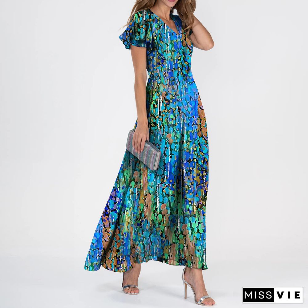 Modern Green Short Sleeve Maxi Dress