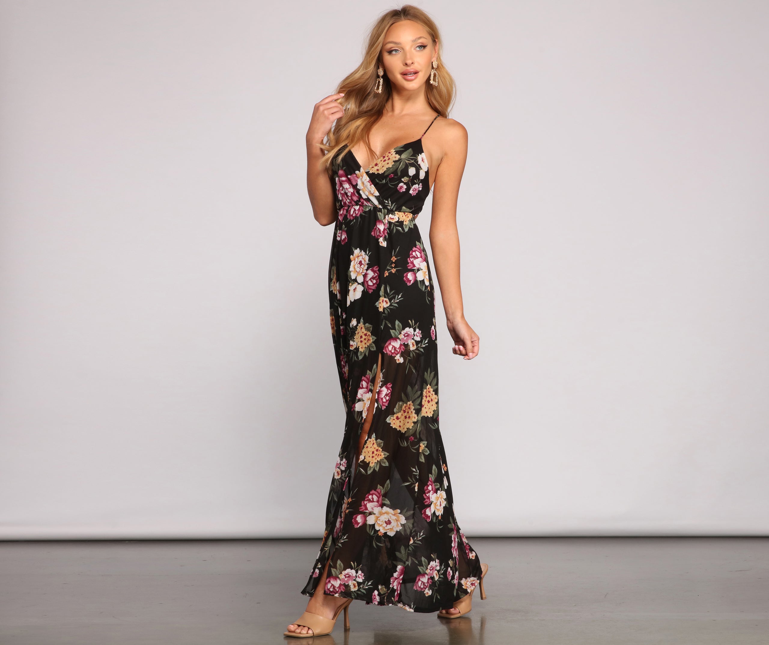 Pop Of Floral Mesh Maxi Dress