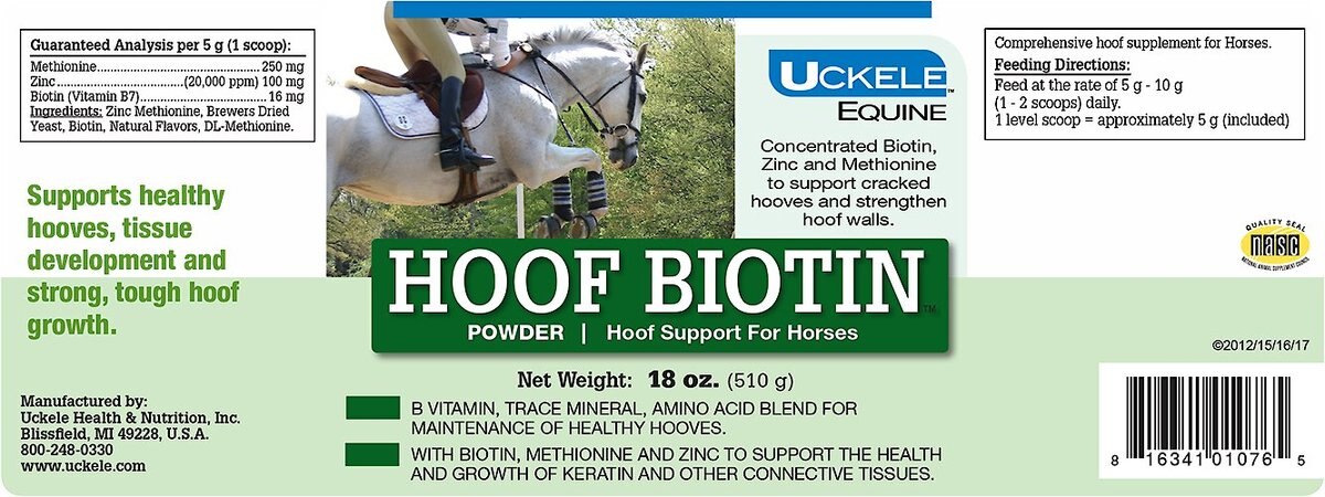 Uckele Hoof Biotin Powder Horse Supplement， 18-oz jar