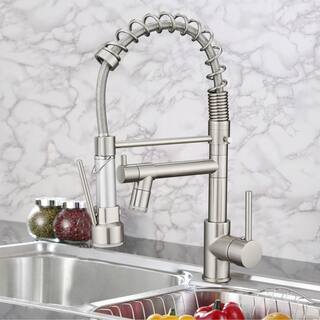 GIVING TREE Single-Handles 2-Spout Pull Down Sprayer Kitchen Faucet with LED Light in Brushed Nickel HDLTQA0013