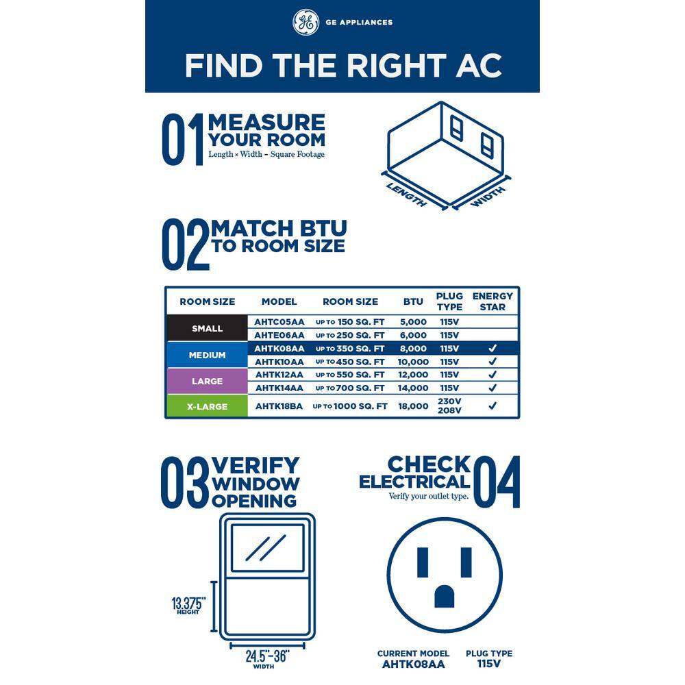 GE 8000 BTU 115-Volt Smart Window Air Conditioner with WiFi and Remote in White ENERGY STAR AHTK08AA