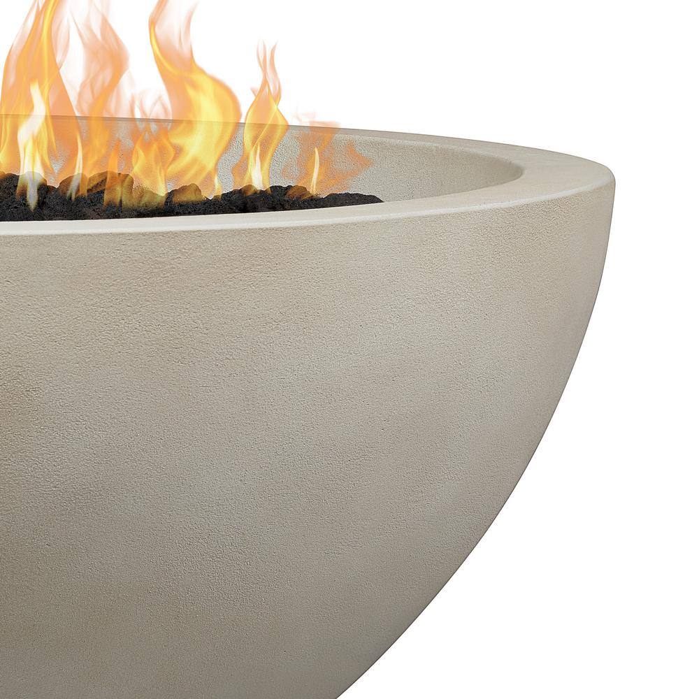 JENSEN CO Pompton 42 in. Round Concrete Composite Natural Gas Fire Pit in Fog with Vinyl Cover 132NG-FOG